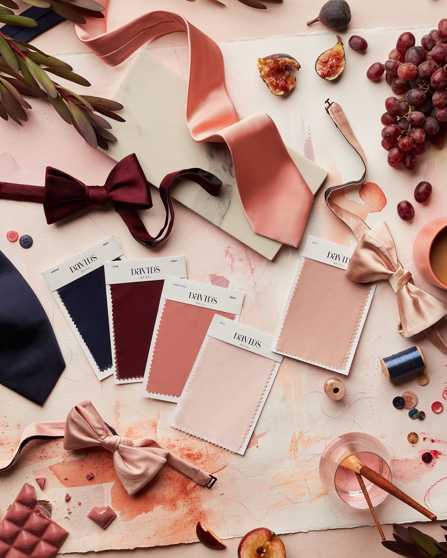 flat lay of color swatches; picking wedding colors