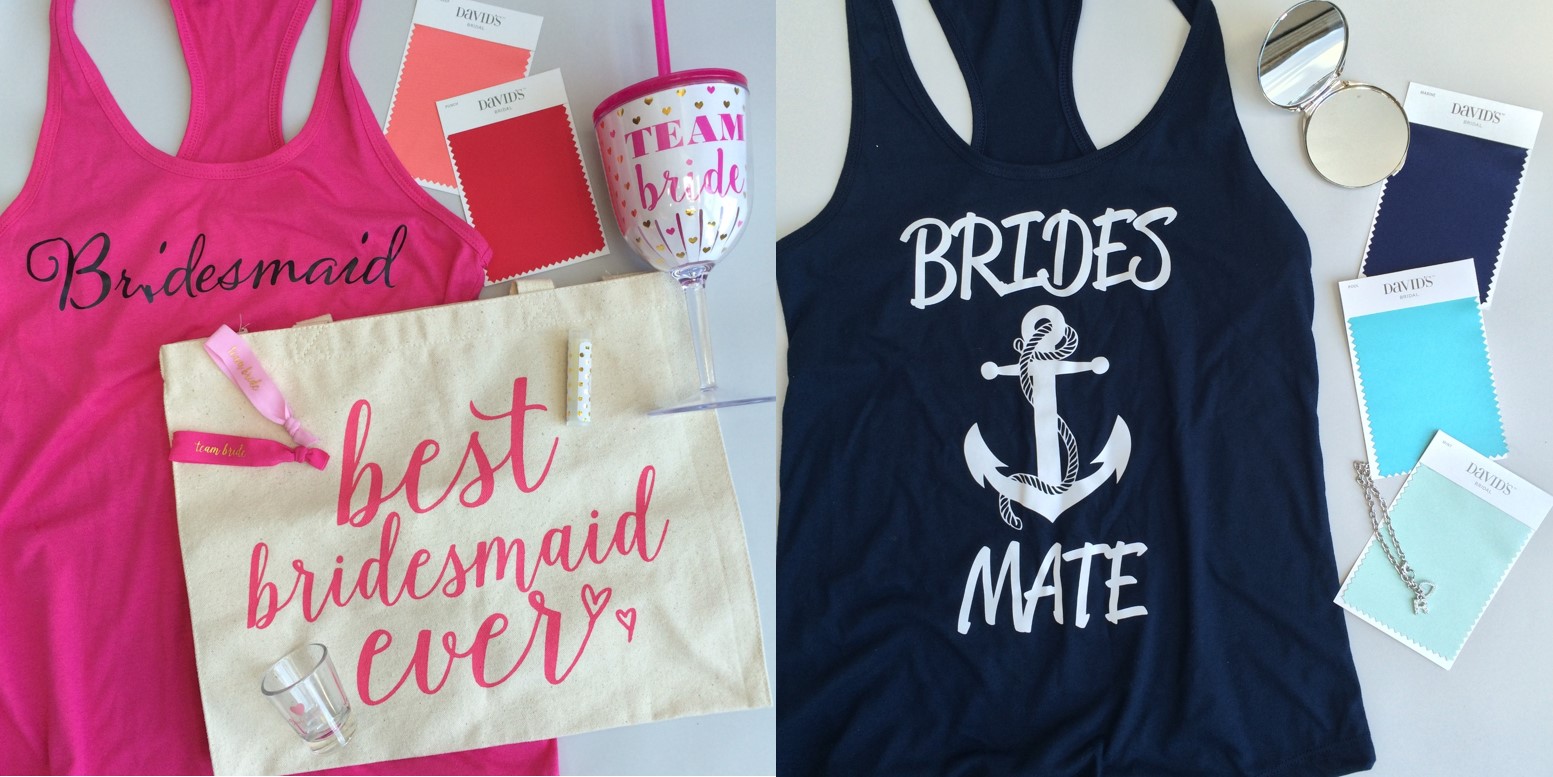Pink themed bridesmaid gifts. Blue themed bridesmaid gifts. 