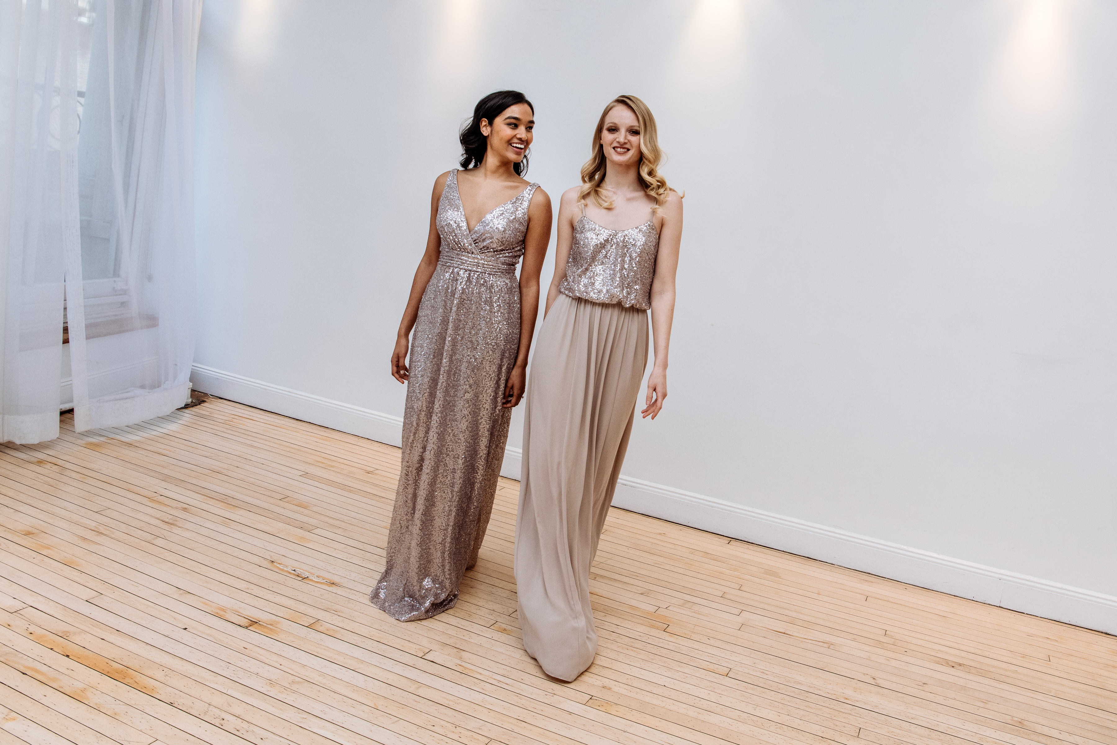 Sequin bridesmaid dresses continue to shine! See more Fall 2018 bridesmaid trends on the David's Bridal blog! 