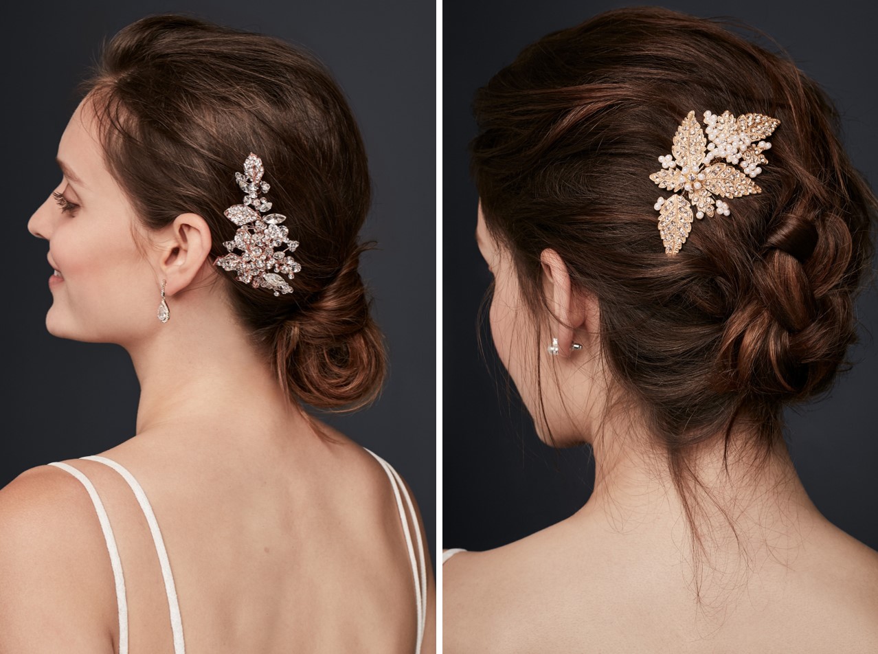 Meghan Markle's signature messy bun is wedding-day ready when you add an embellished comb or clip.