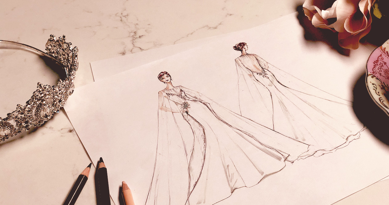 Royal wedding dress prediction sketch.