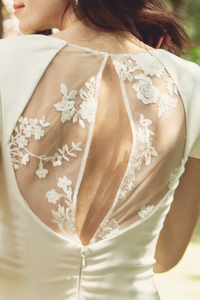 Illusion floral lace wedding dress back detail