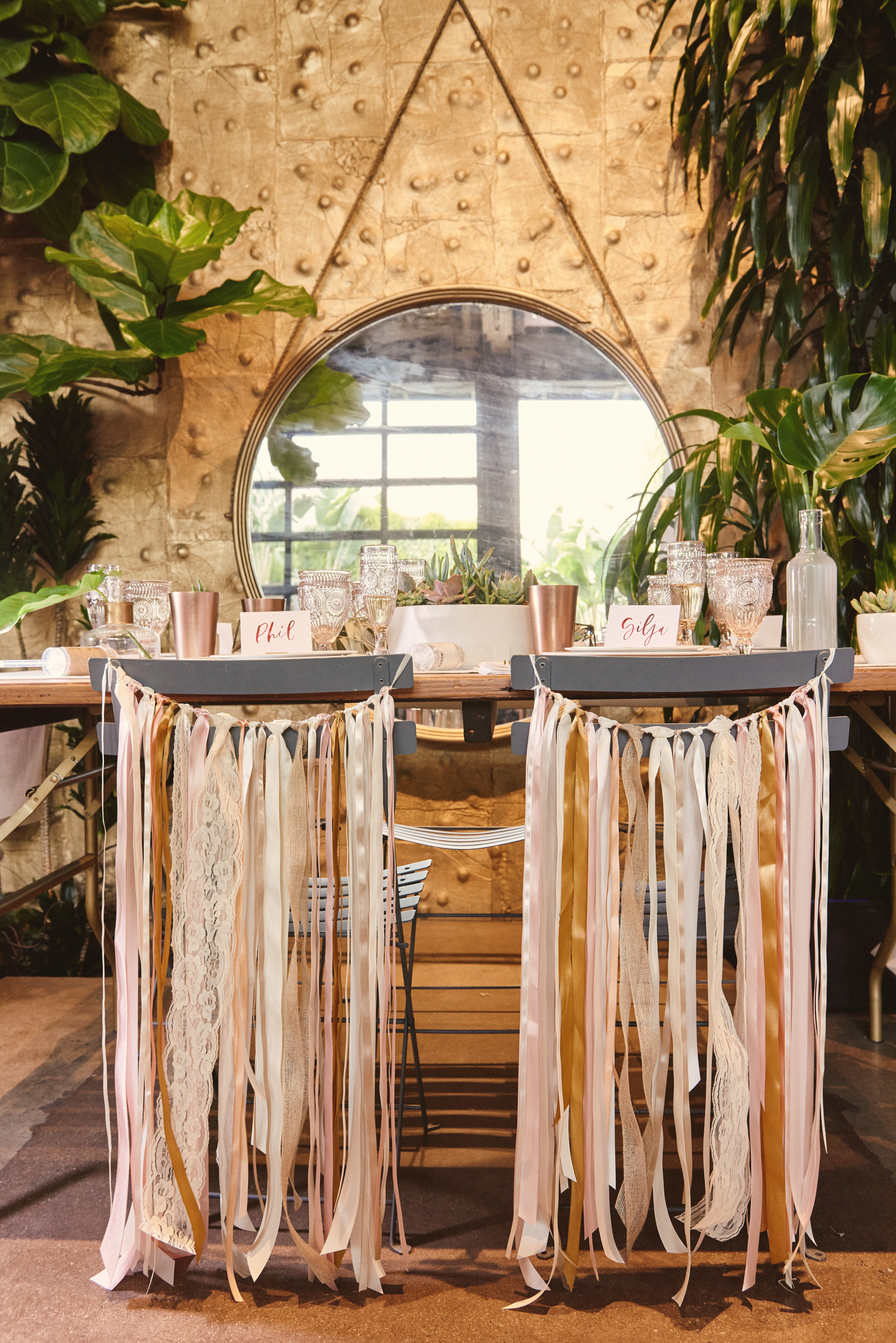 Reception chairs with colorful streamers