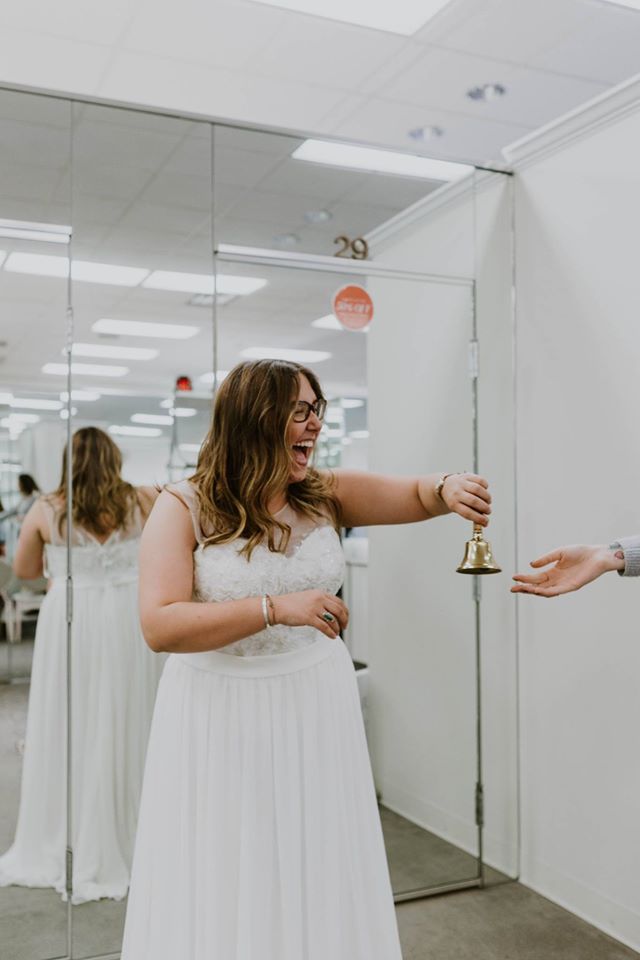 Real bride Jaymee rings the bell because she found the one at David's Bridal