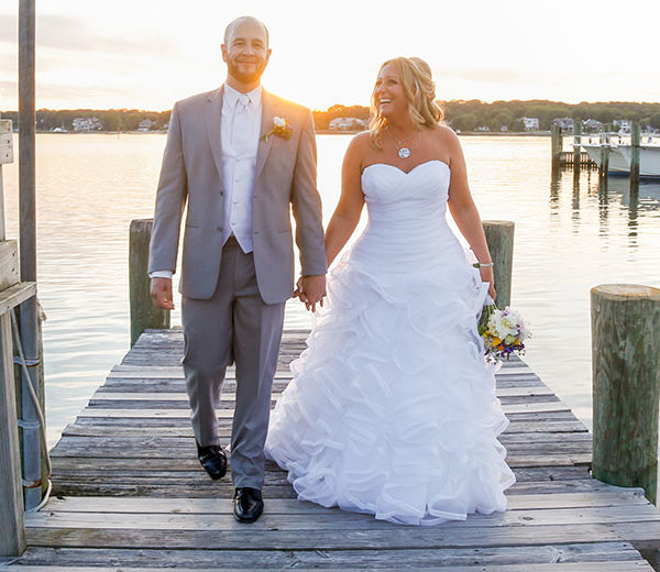 Bride and Groom at Sunset on Dock