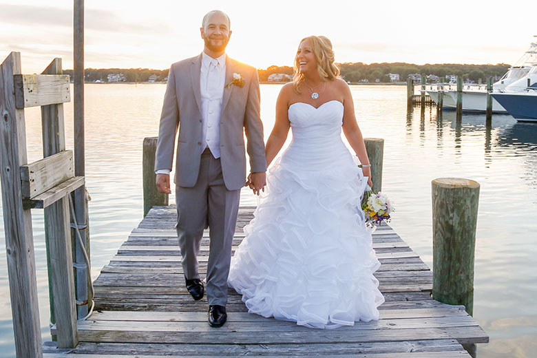 Bride and Groom at Sunset on Dock