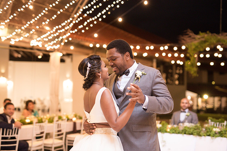 Bride and groom dancing