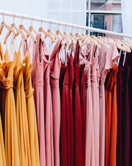 Bridesmaid dresses on a rack