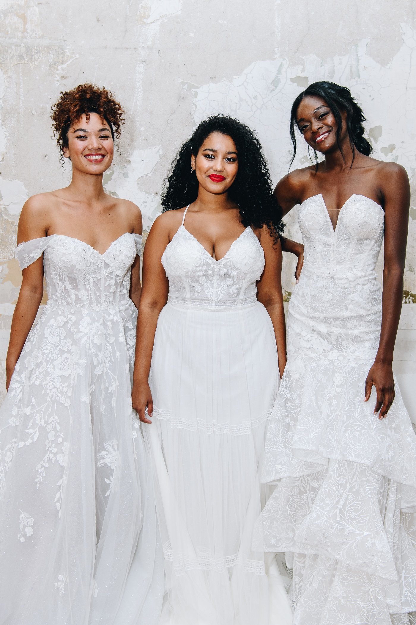 Brides in long corset wedding dresses