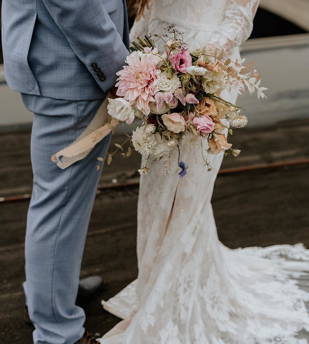 Bride with shop flowers