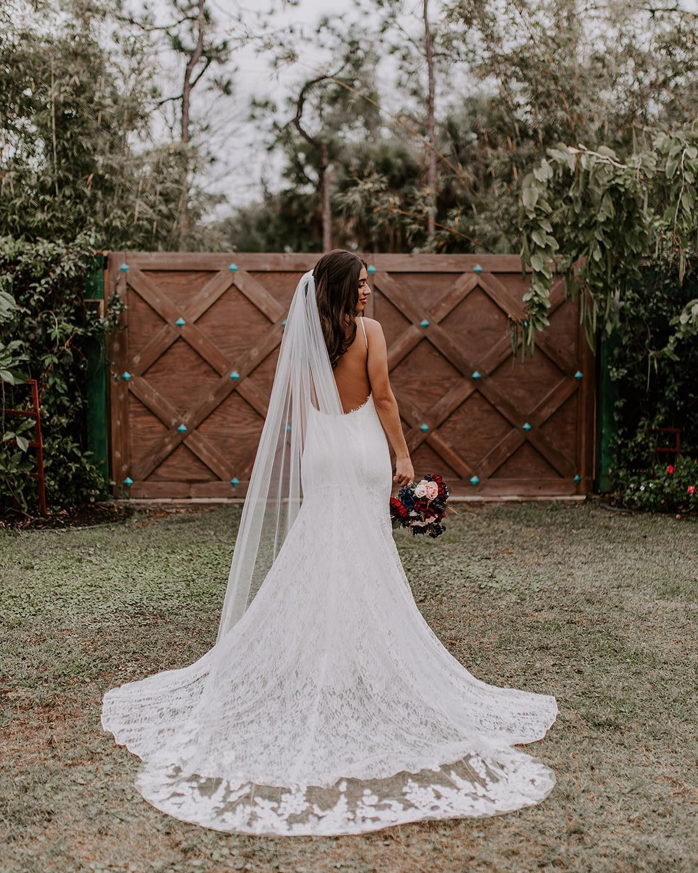 Bride with cathedral length veil