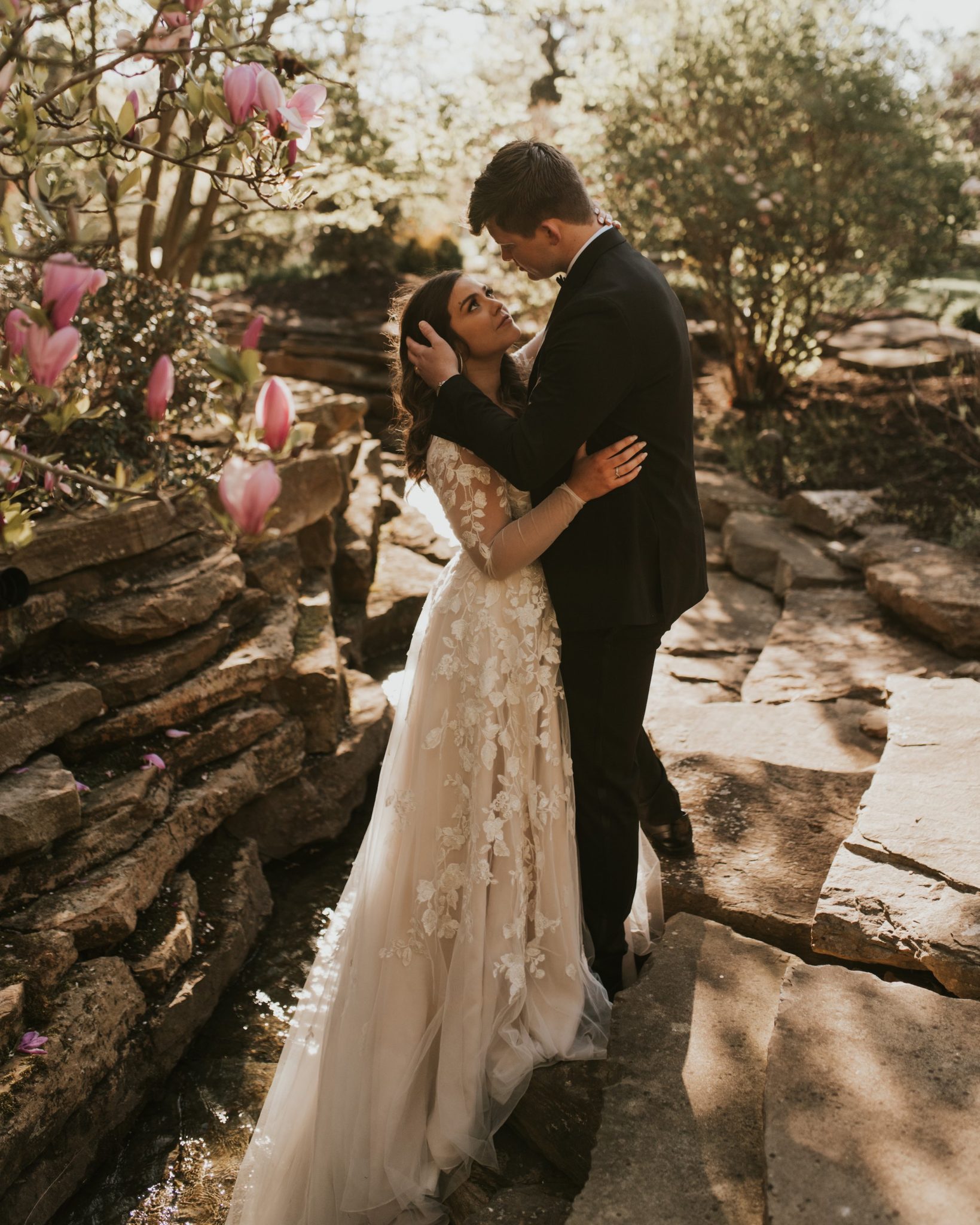 Bride and Groom embracing after wedding