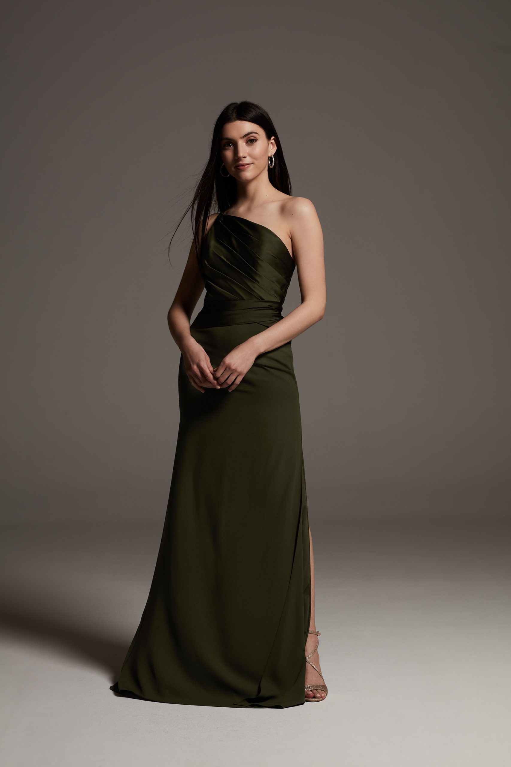 Shine Bodice One-Shoulder Crepe Bridesmaid Dress