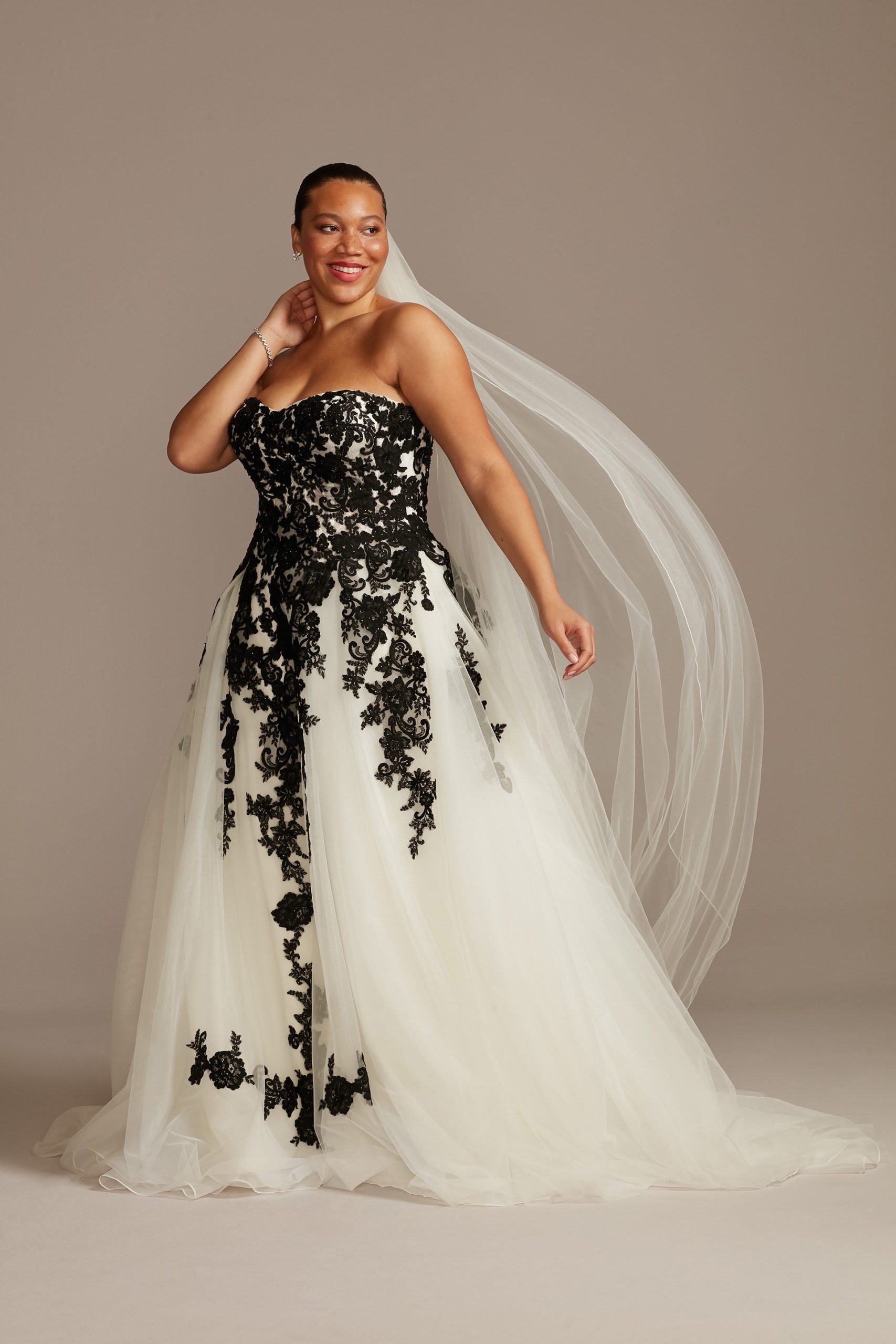 Black and white floral wedding dress