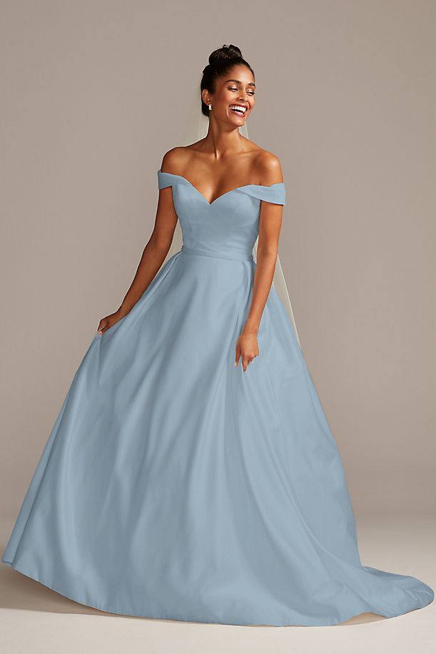 Blue off the shoulder ball gown