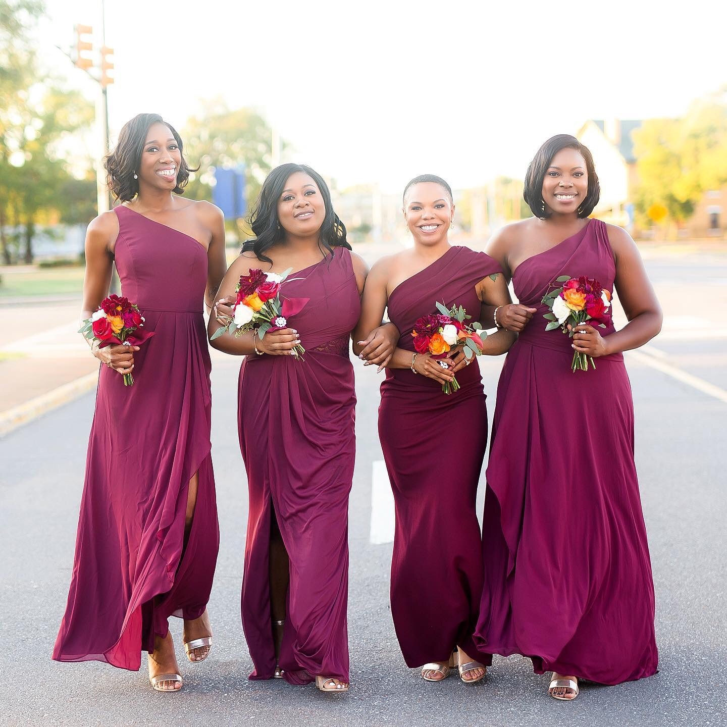Bridal party in Wine bridesmaid dresses