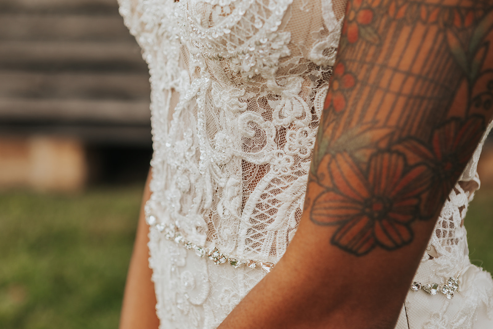 Detail of Lace on Wedding Dress