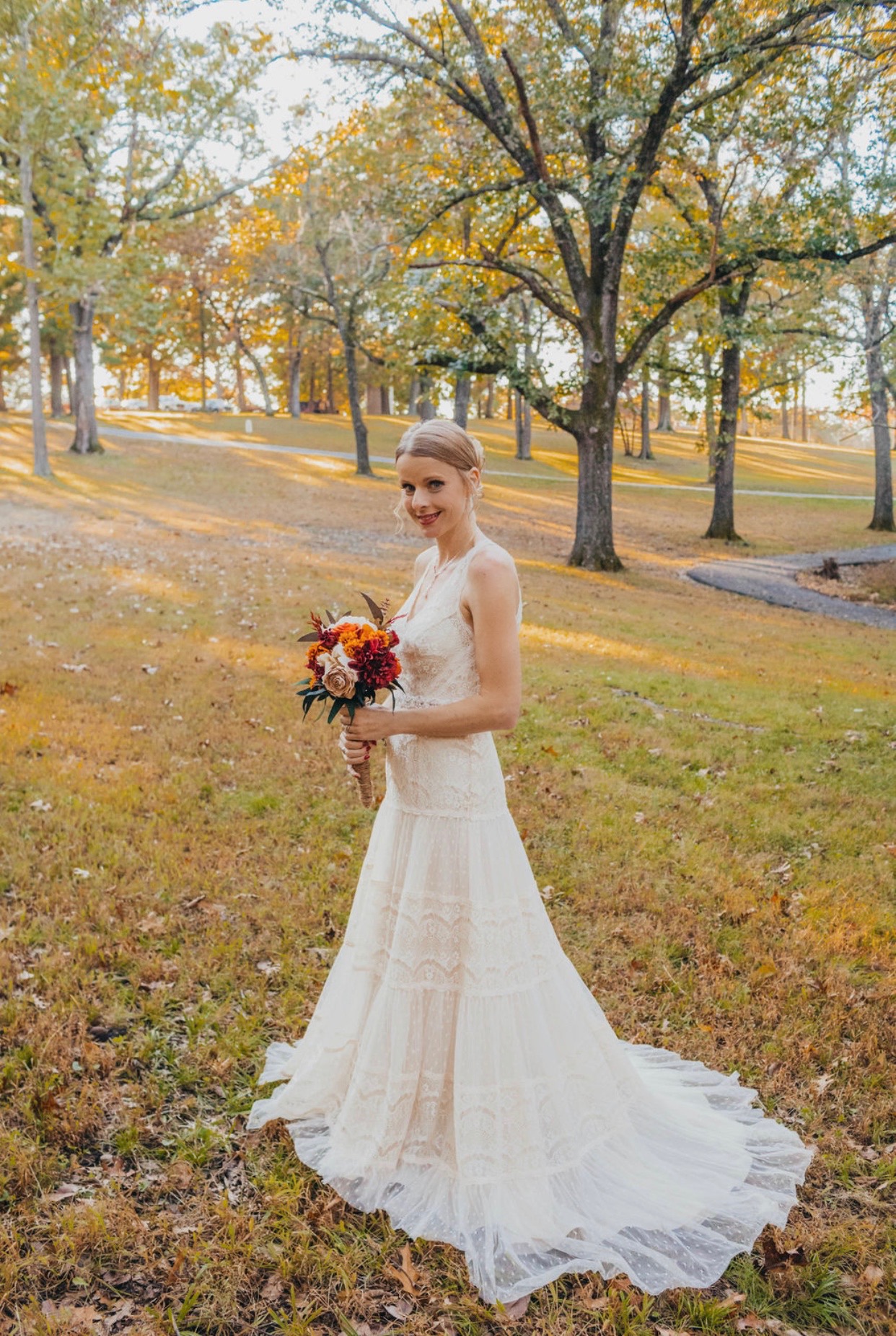 Solo bride holding bouquet