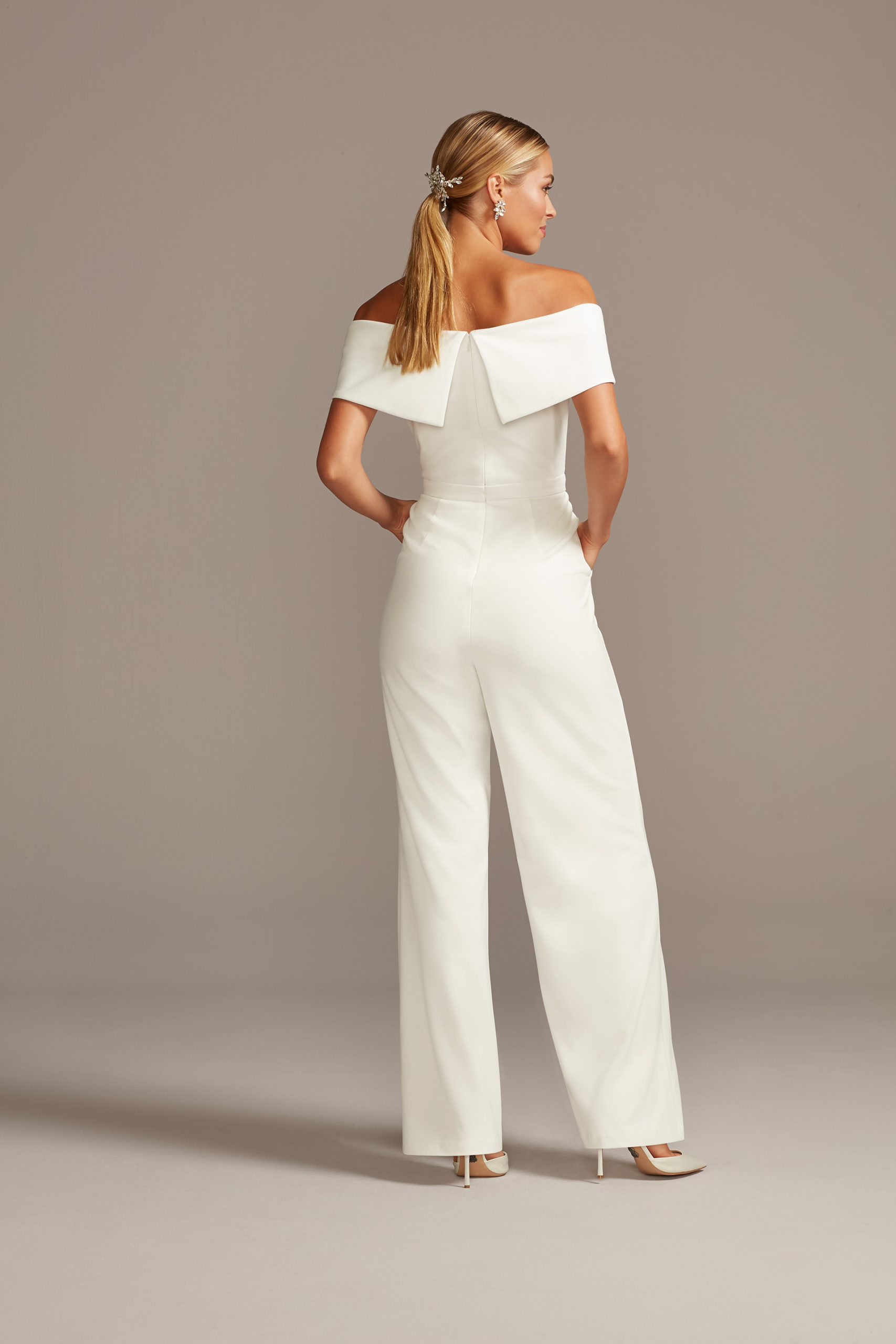Cuffed Off-the-Shoulder Stretch Crepe Jumpsuit