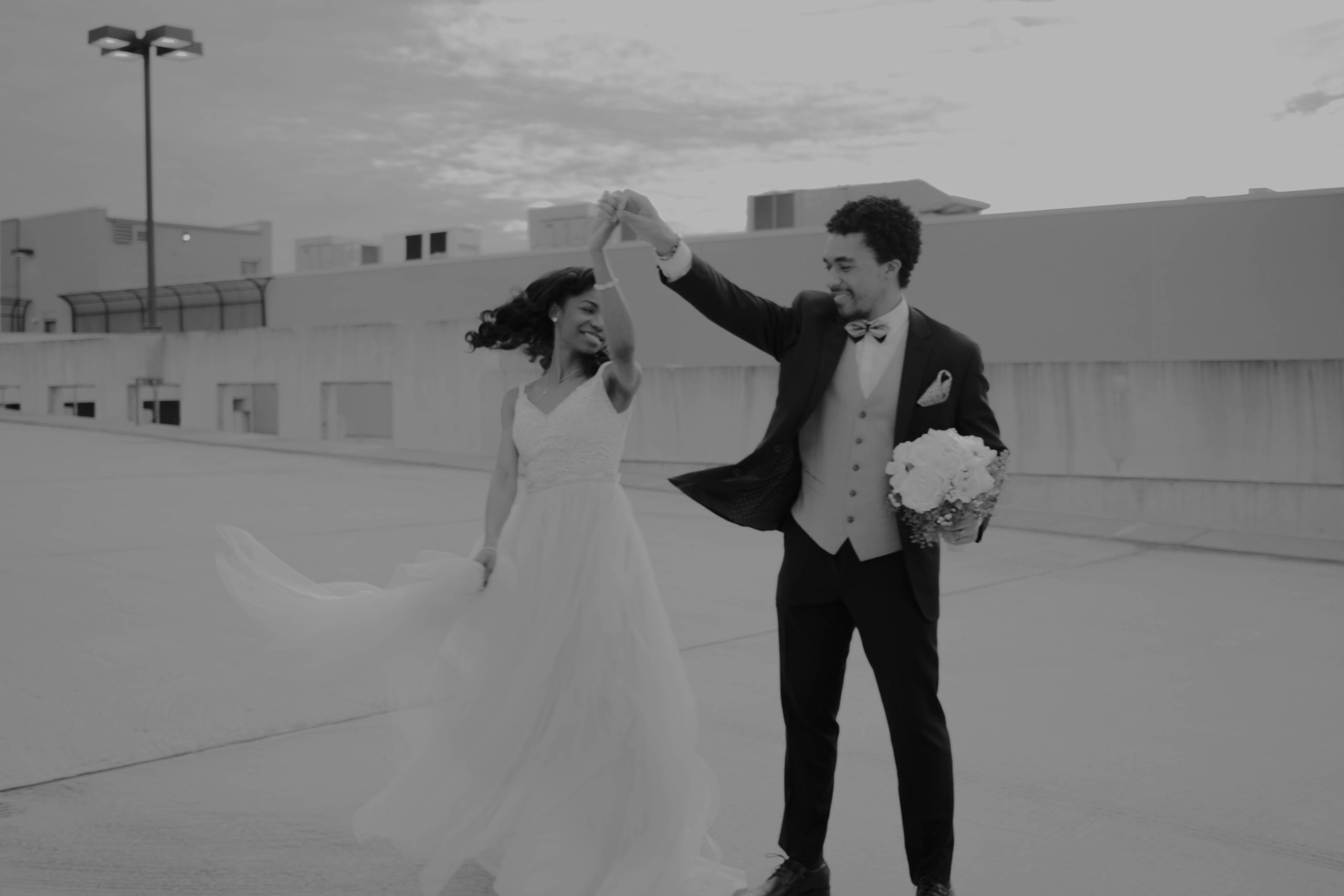 Bride and groom dancing