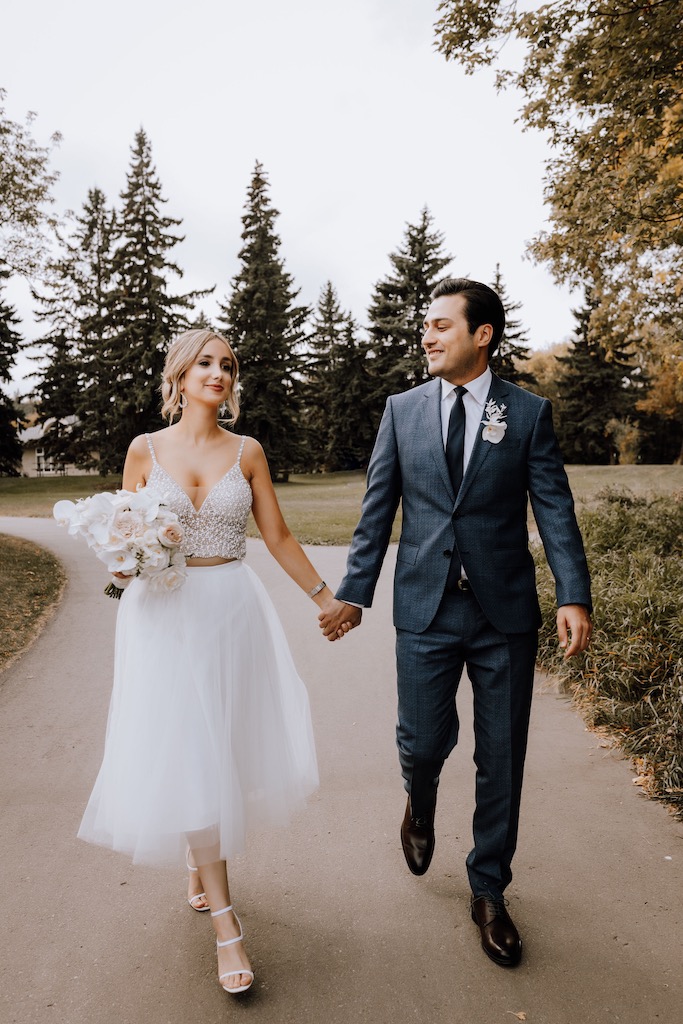 casual wedding bride and groom