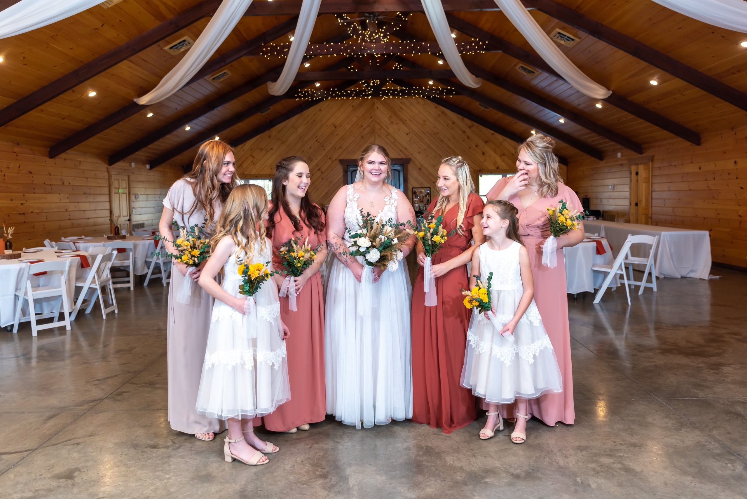 Bride with bridesmaids and flower girls!