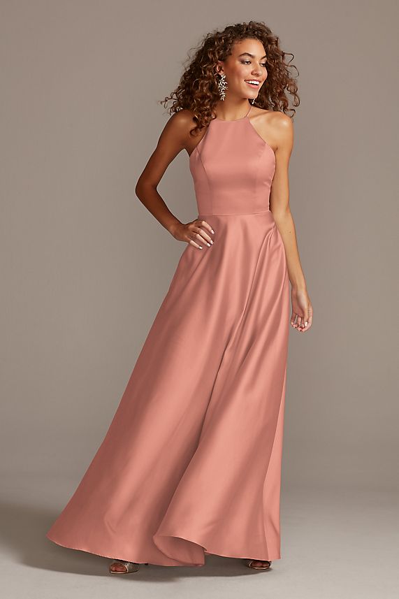 High-Neck Satin A-Line Dress