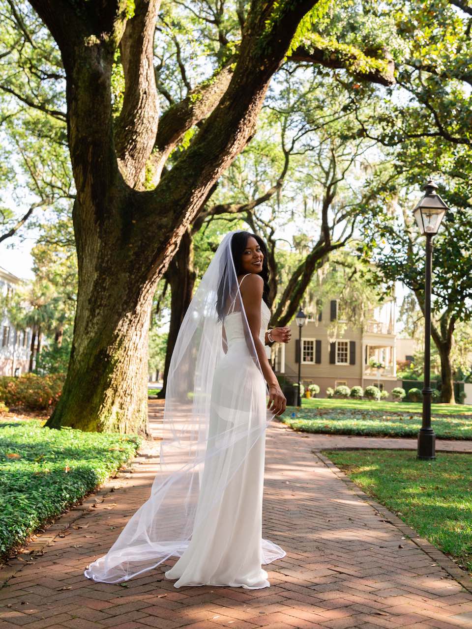 Cuffed Off-the-Shoulder Lace Sheath Gown with Slit