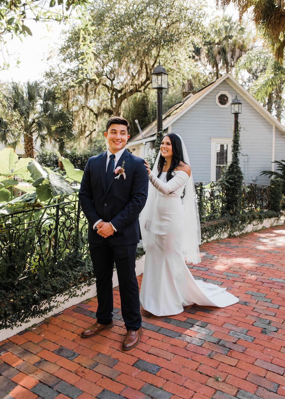 bride and groom first look at their intimate and romantic wedding in florida