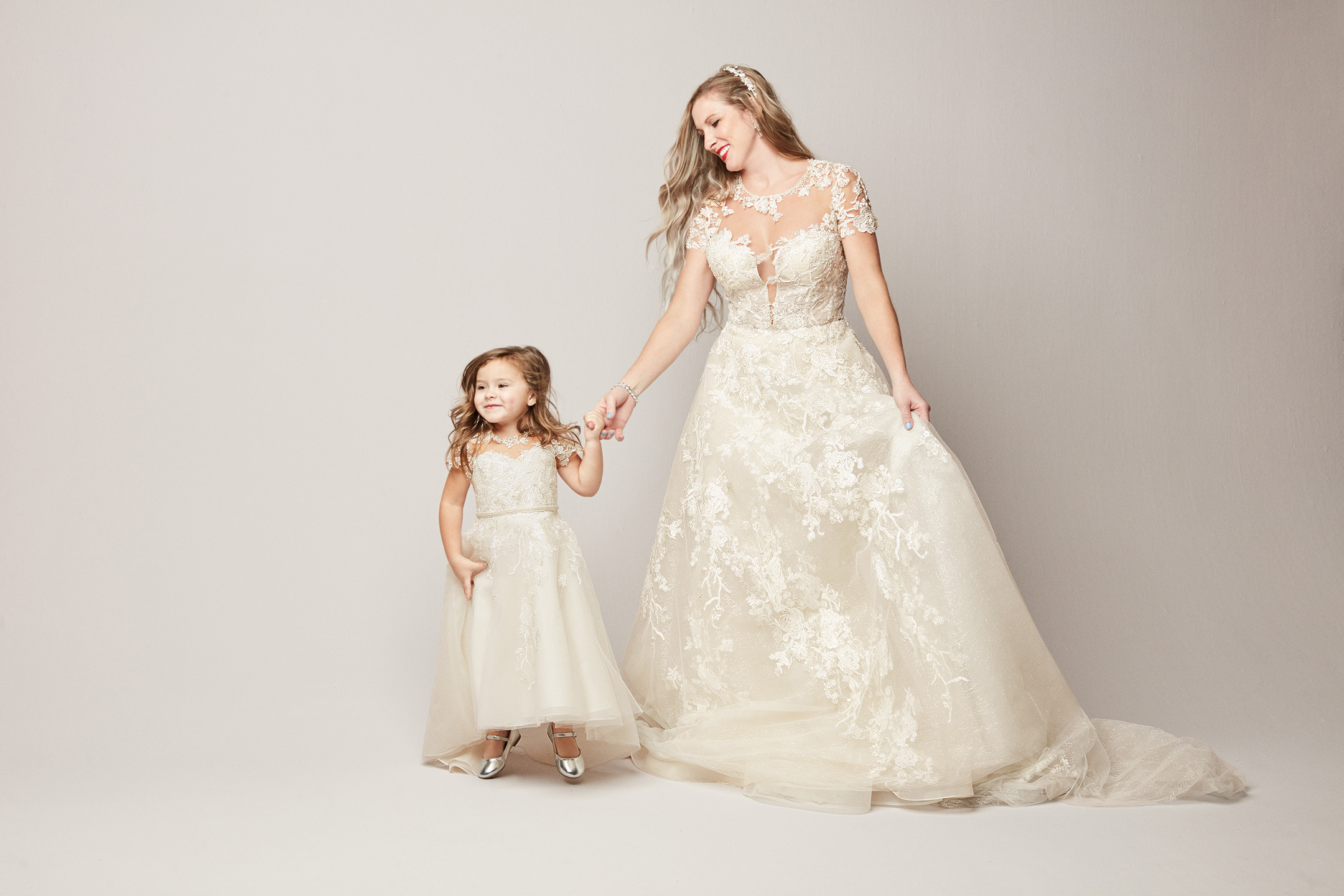Matching floral wedding and flowergirl dresses
