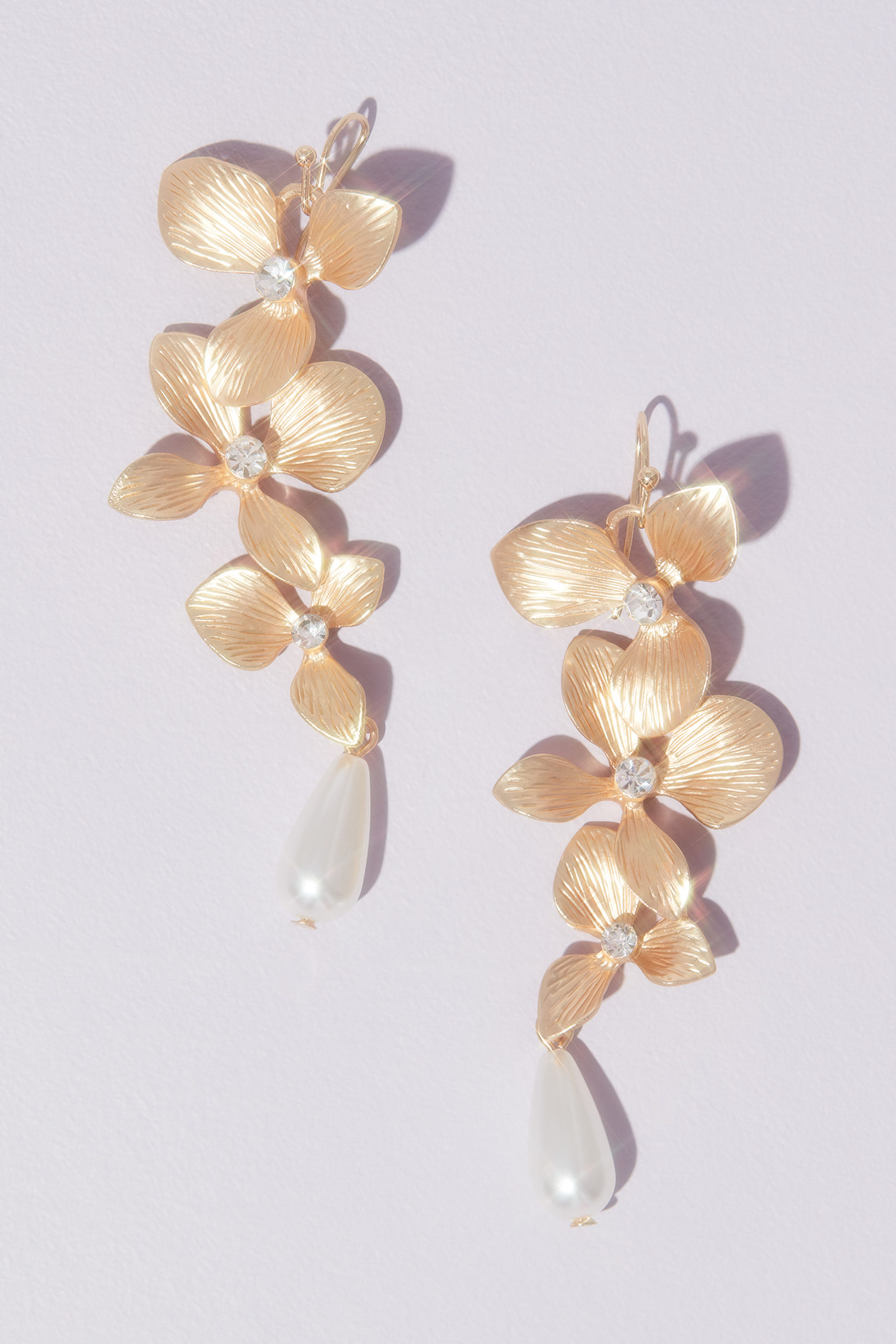 Dangling Floral Drop Earrings with Teardrop Pearls