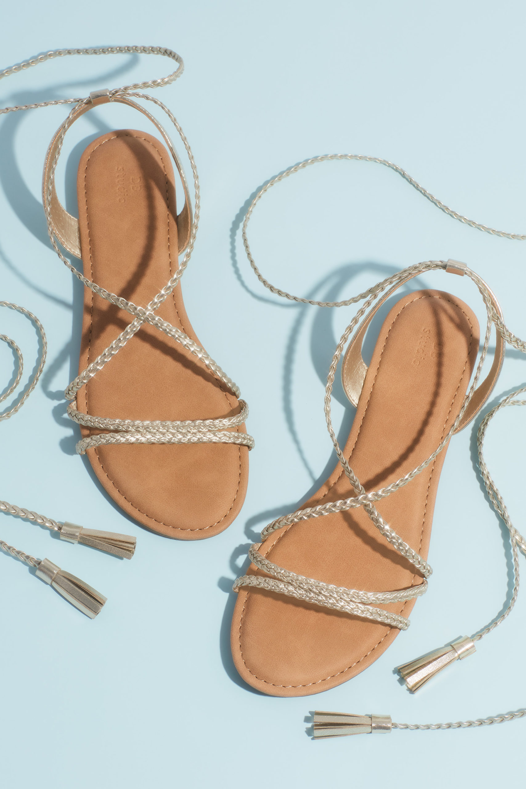 Metallic Lace-Up Tassel Flat Gladiator Sandals