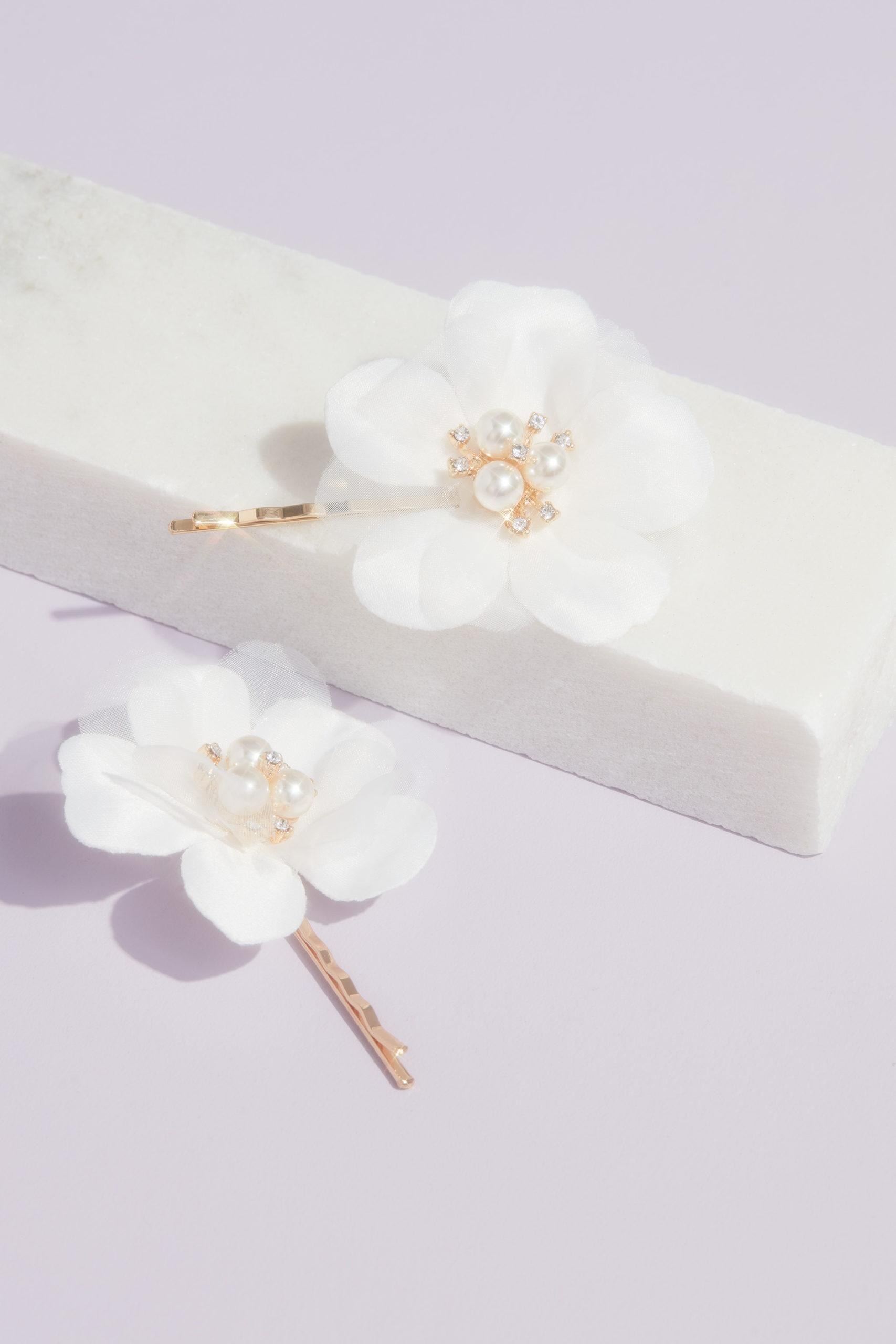 Fabric Petal Floral Hair Pin Set with Pearl Accent