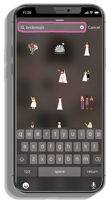 searching bridesmojis within instagram stories