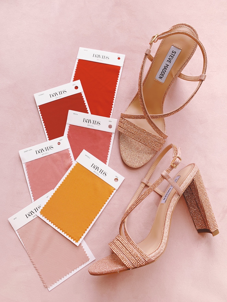 sunset bridal party palette shoe pairing