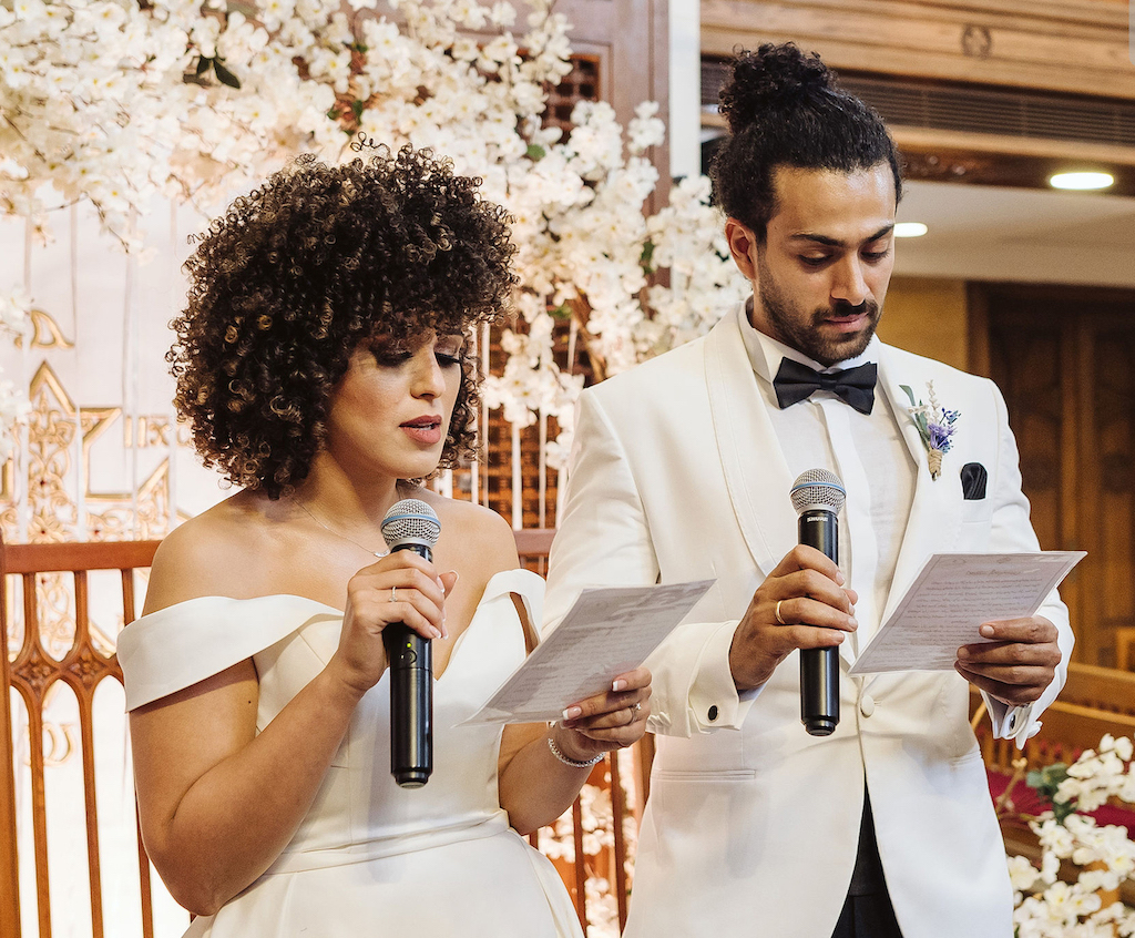 bride and groom exchanging vows at romantic & intimate wedding in egypt