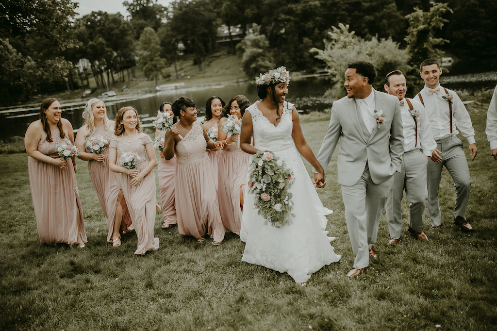 rustic outdoor wedding bridal party