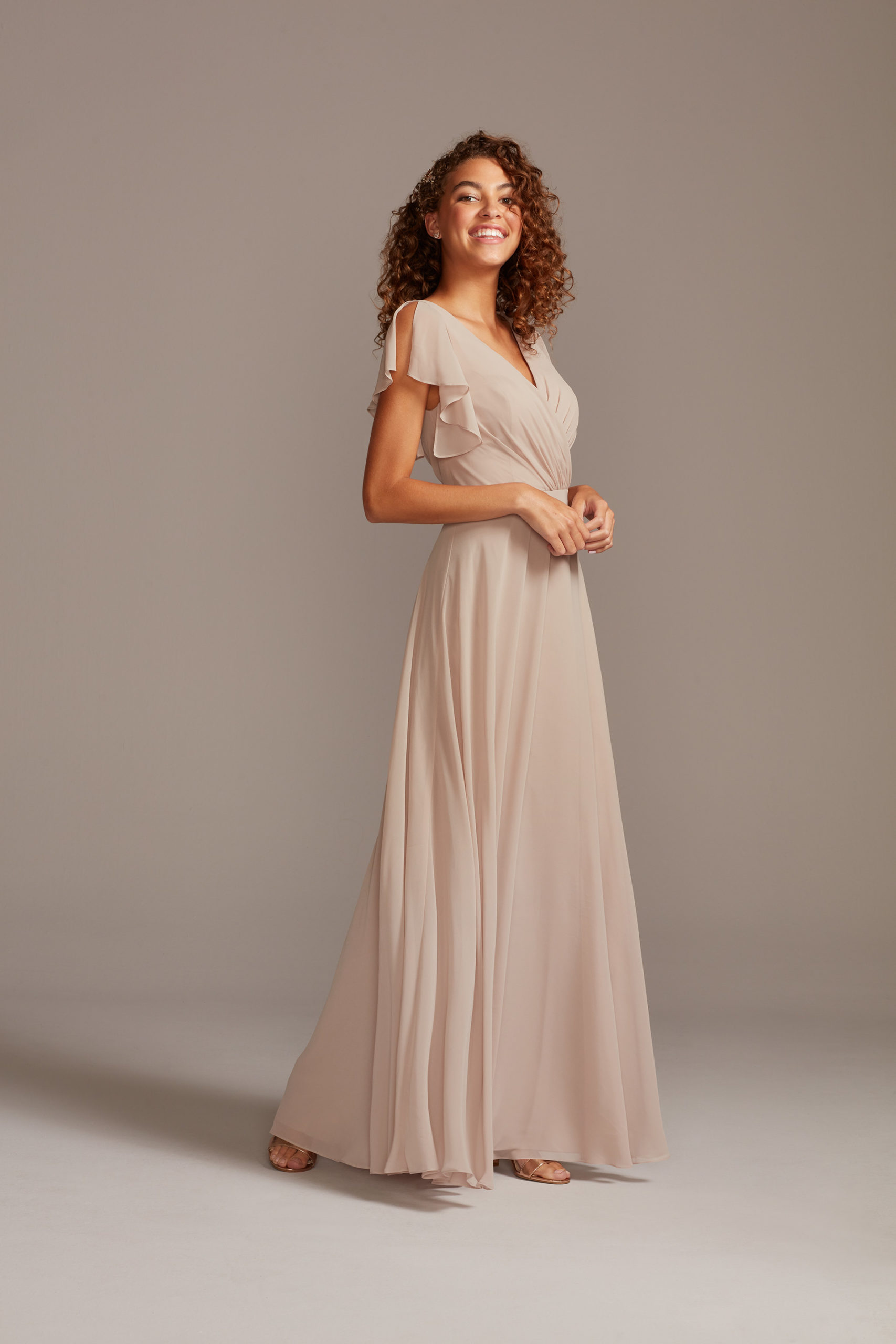 bridesmaid dress with flutter sleeves