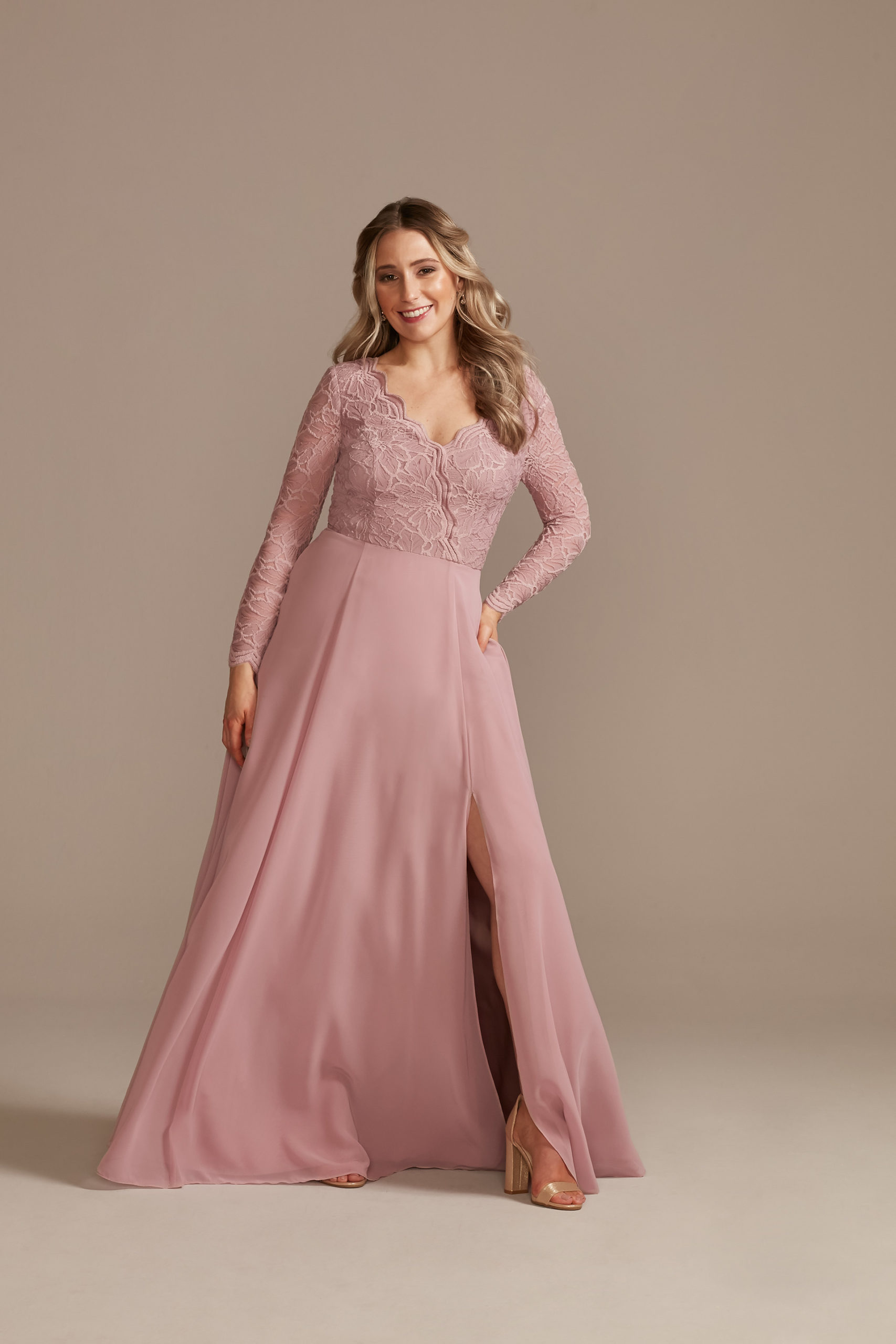bridesmaid dress with lace long sleeves