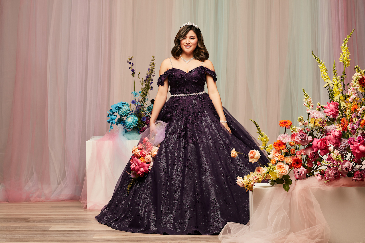 3D Floral Quince Gown with Detachable Sleeves