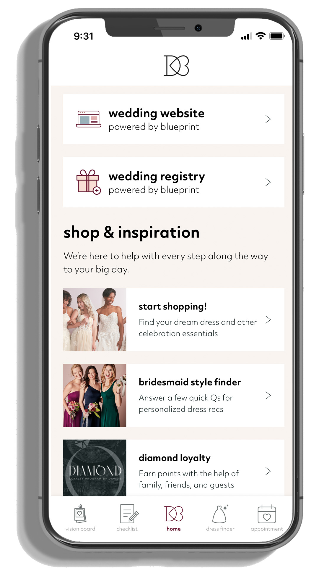 David's Bridal wedding planning app