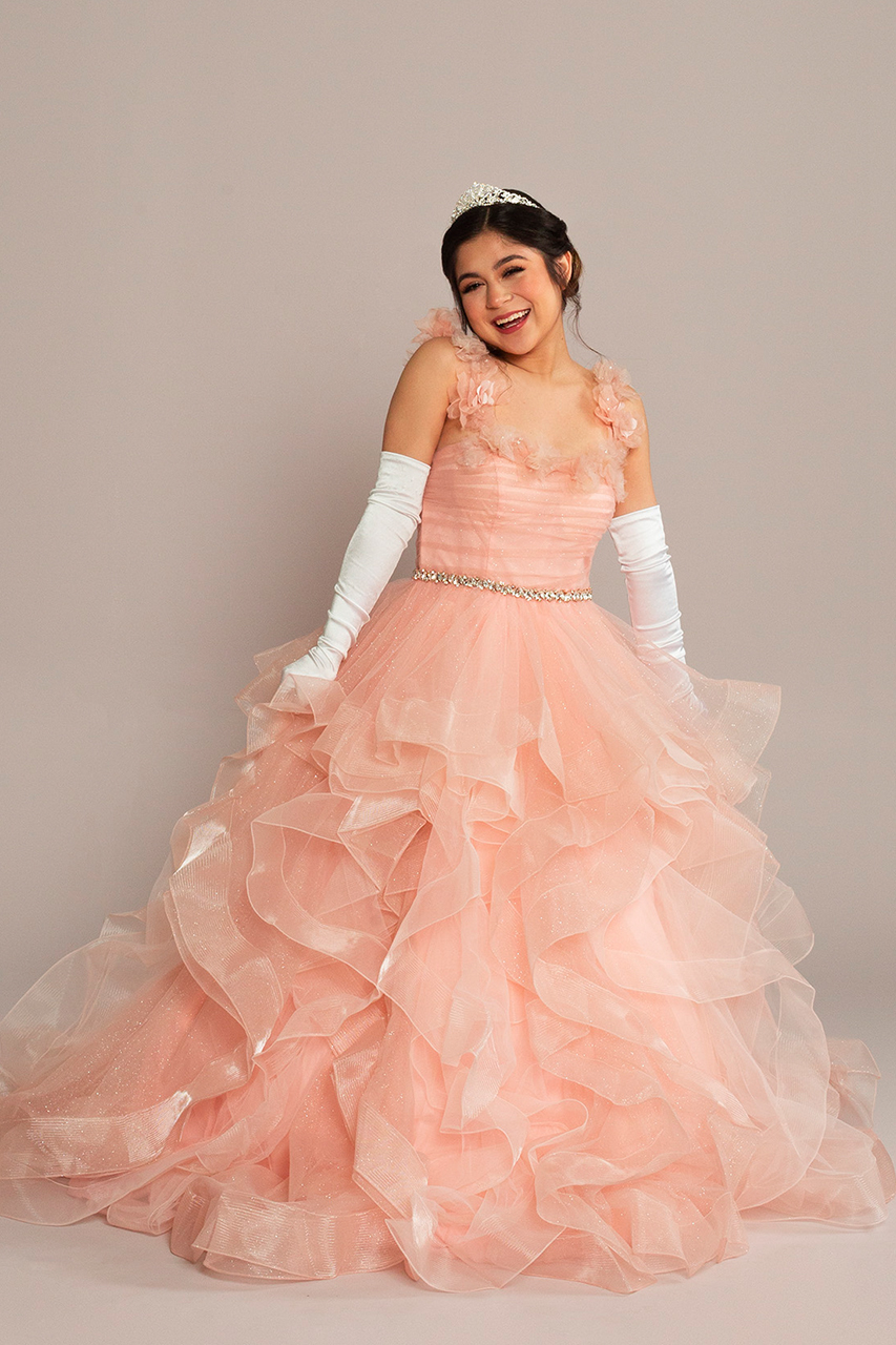 Ruffle Tulle Quince Dress with Convertible Straps