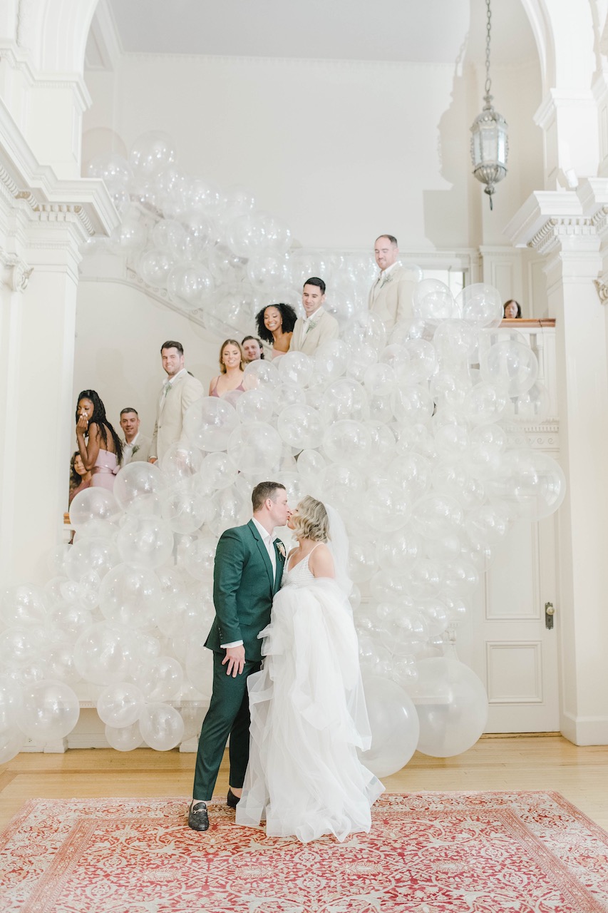 bride and groom kissing