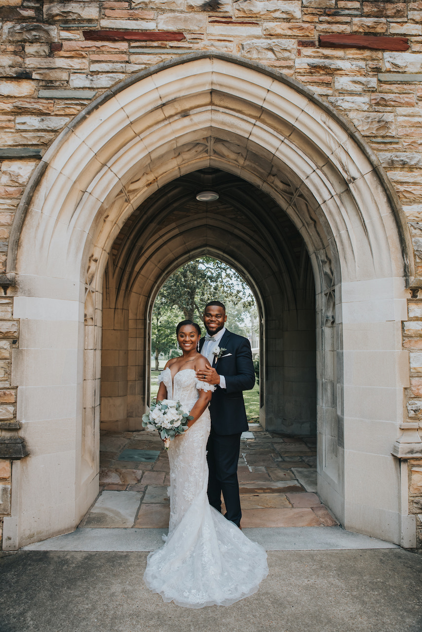 bride and groom outside at intimate wedding in nashville