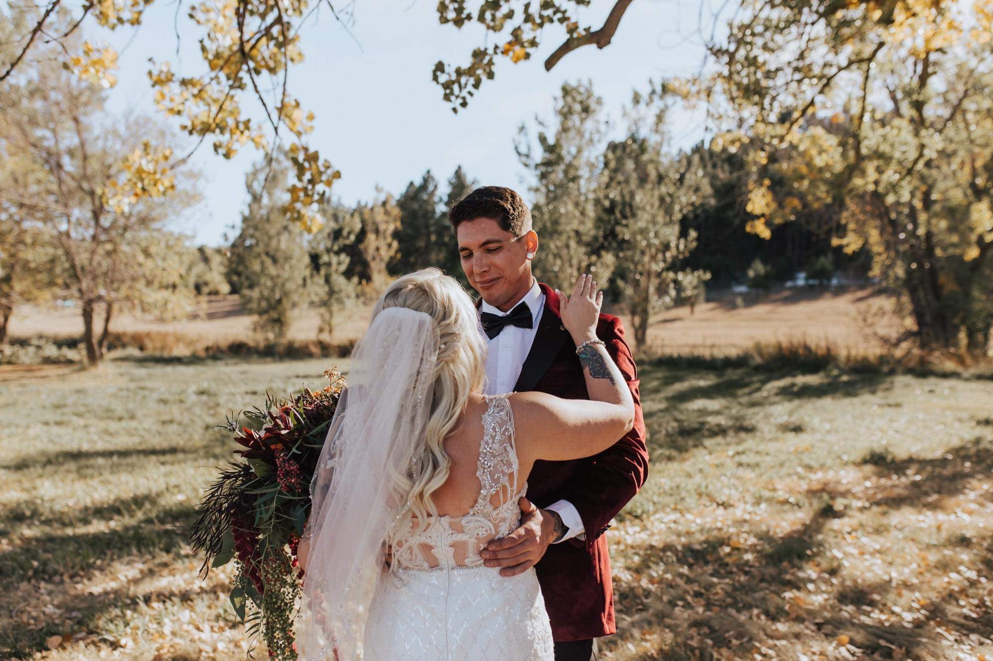 bride and groom first look