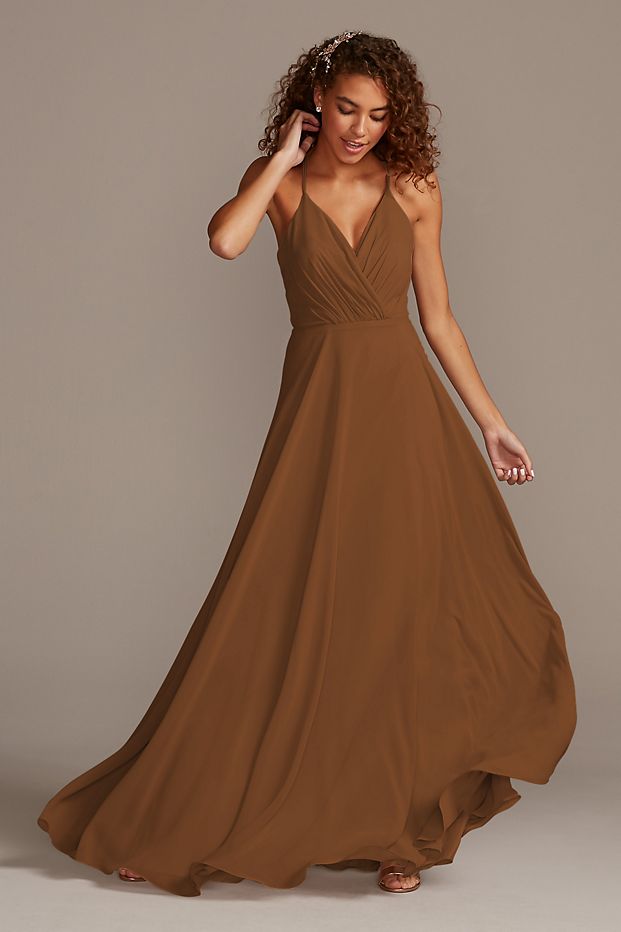 brown bridesmaid dress in chiffon