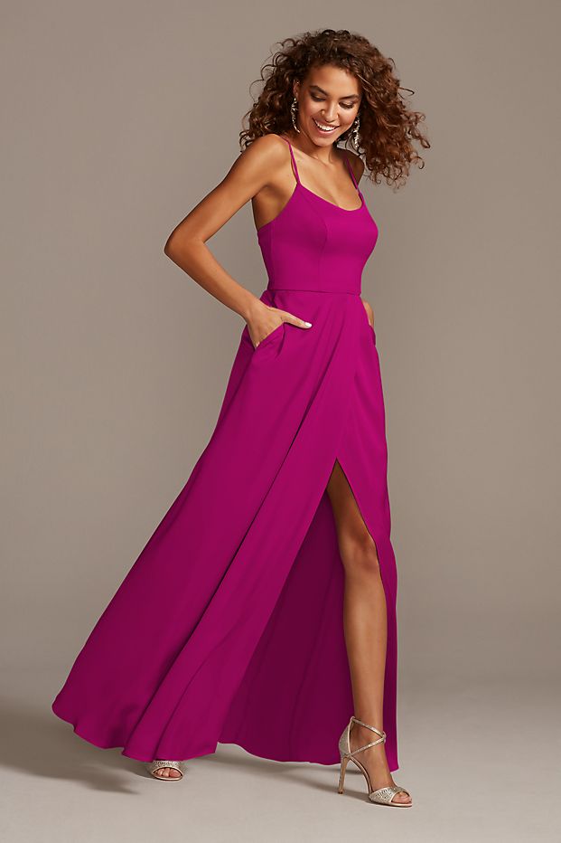 Bridesmaid in Wild Berry dress with spaghetti straps and full skirt