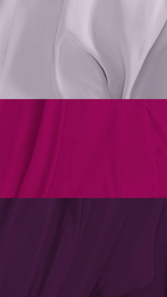 bridesmaid color palette showing the colors lavender haze, wild berry and plum