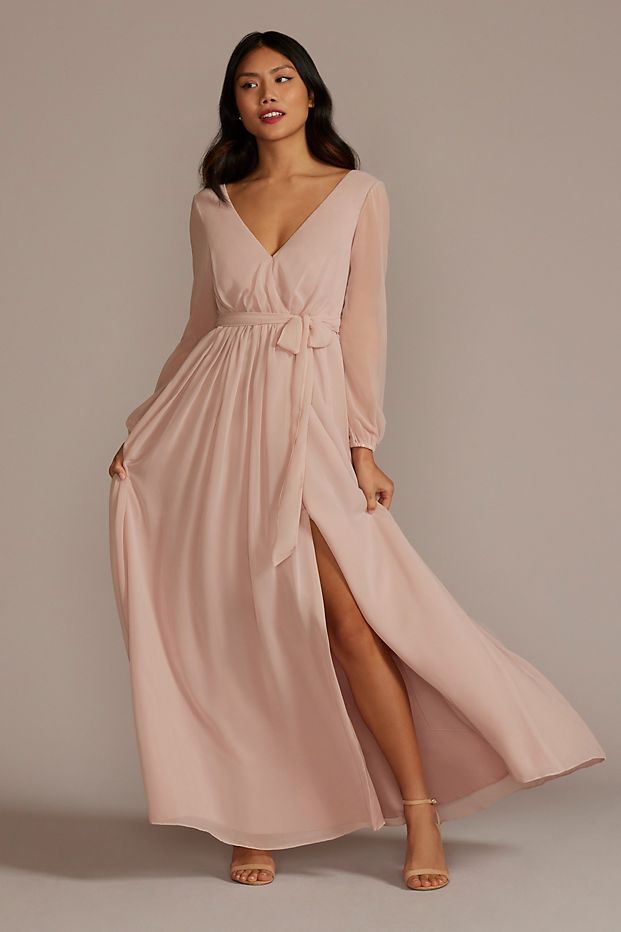 chiffon dusty pink bridesmaid dresses
