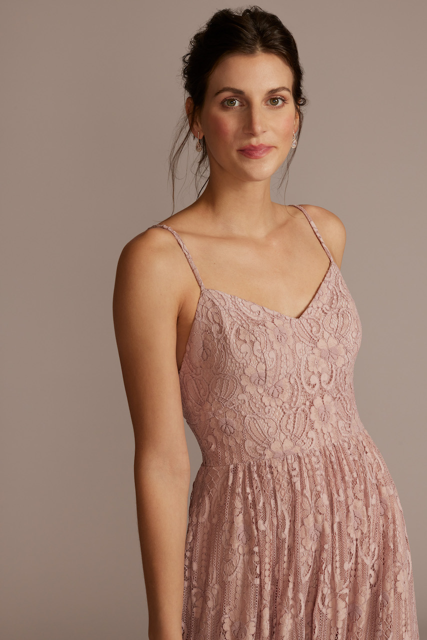 lace dusty pink bridesmaid dress